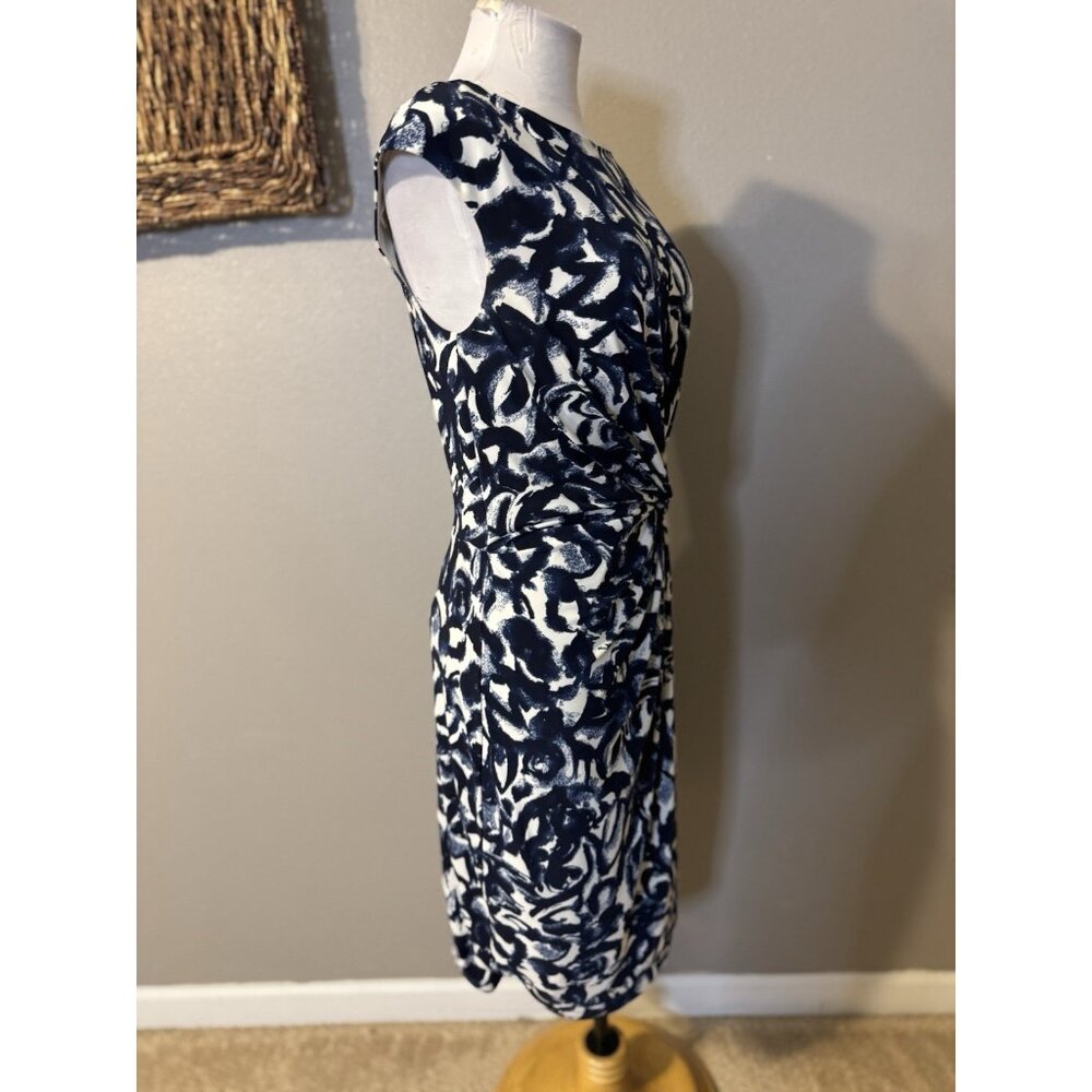 Ralph Lauren Dress 8 Stretch Sheath Blue Ivory Washable Knot Sleeveless NEW - Picture 5 of 13